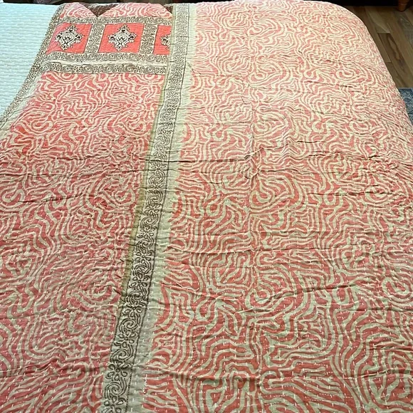 KANTHA QUILT HANDCRAFTED LIGHTWEIGHT REVERSIBLE BLANKET THROW BEDDING INDIA - Picture 7 of 10